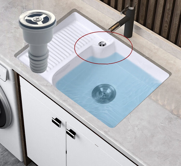 阳台洗衣柜池下水管带搓衣110下水器陶瓷台上圆溢水接头排水配件 110