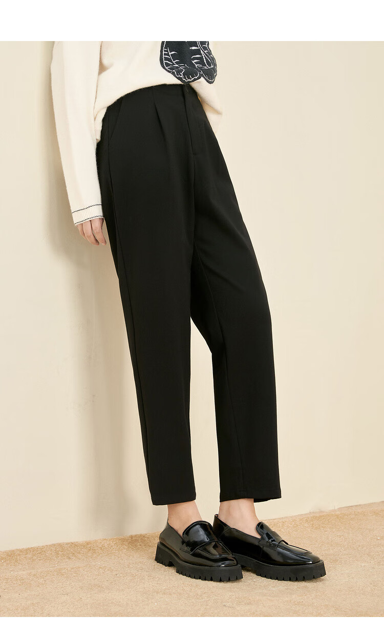 茵曼黑色休闲裤女2021年冬季新款锥形裤宽松小西裤高腰显瘦长裤子