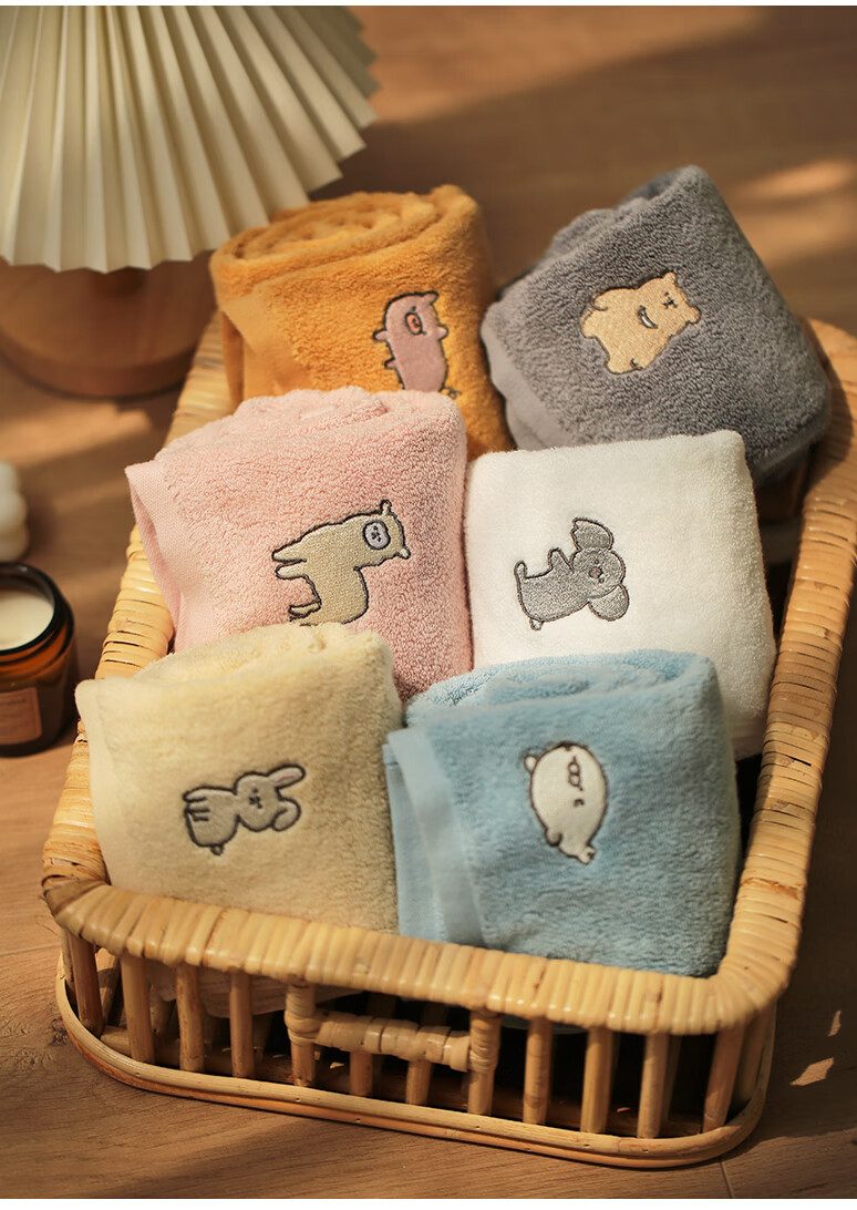 可爱小动物洗脸巾卡通情侣纯棉吸水柔软毛巾面巾成人家用宿舍女生加厚
