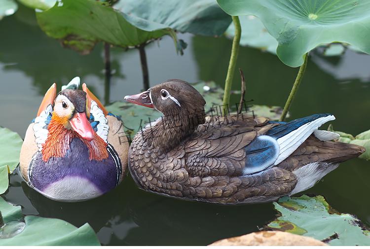 仿真鸳鸯摆件动物雕塑花园水池庭院浮水装饰假山园艺树脂天鹅工艺