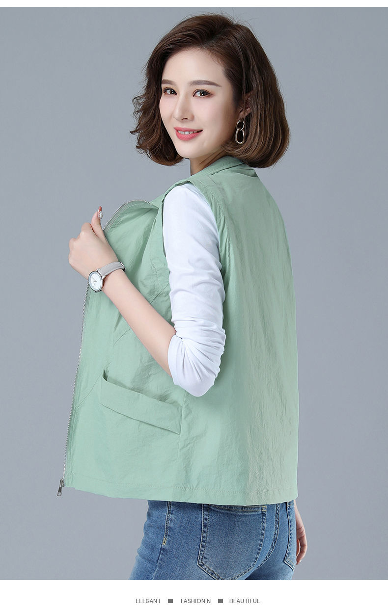 网里布春秋百搭薄马甲外套女2021新韩版显瘦夹克休闲背心sn4405桔红色