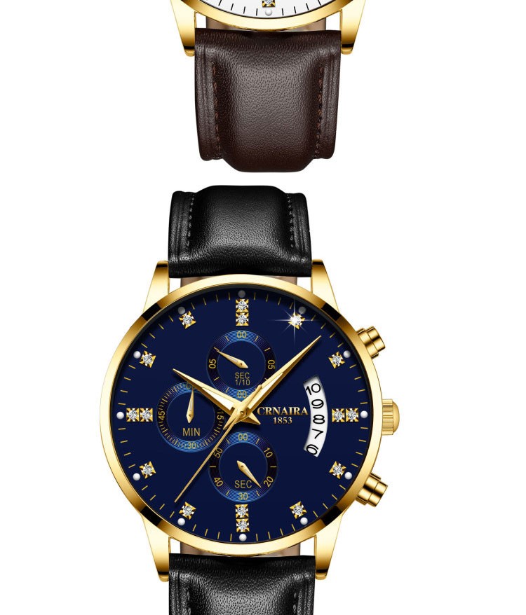 卡奈亚(crnaira)品牌手表多功能时尚蝴蝶表扣秒表计时运动三眼手表