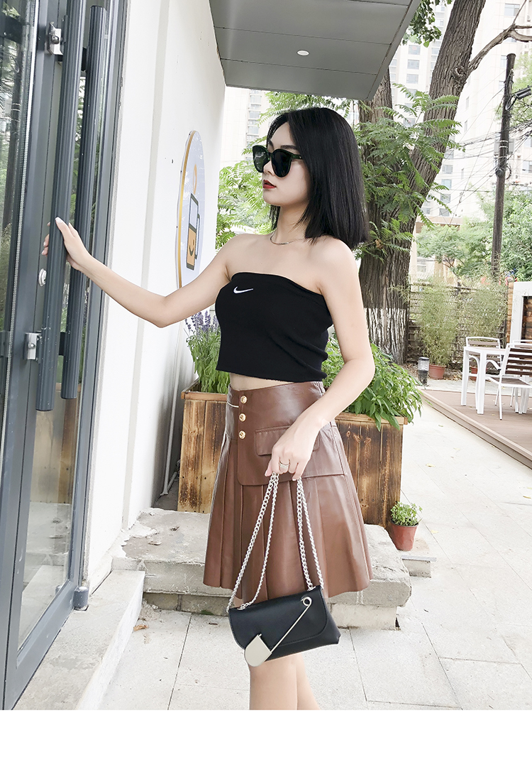 真皮短裙半身裙女2021秋冬新款绵羊皮a字小皮裙皮百褶裙显瘦红色s