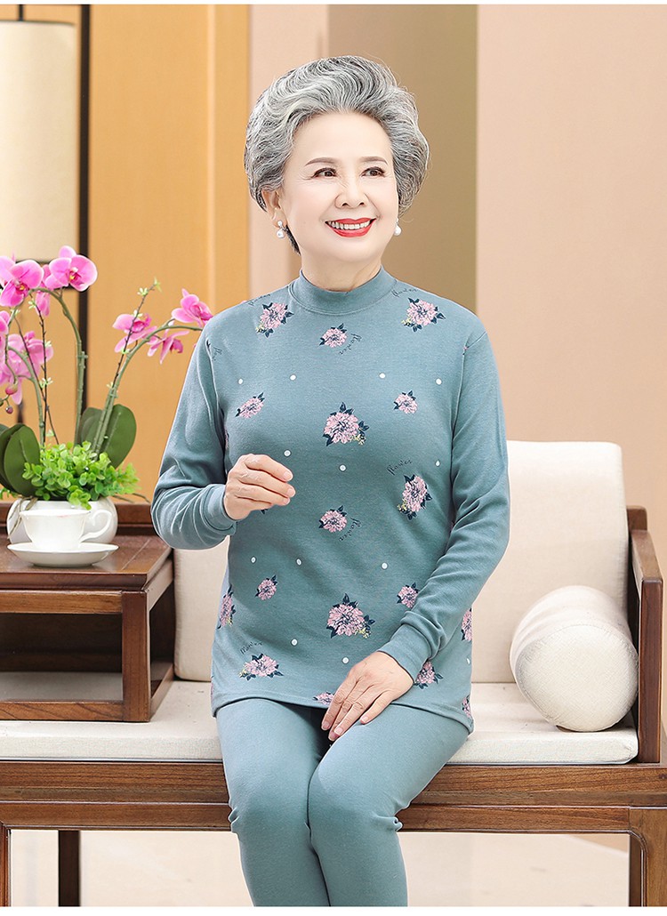 奶奶春秋装打底衣服中老年人秋衣秋裤女棉妈妈秋冬保暖内衣套装红豆