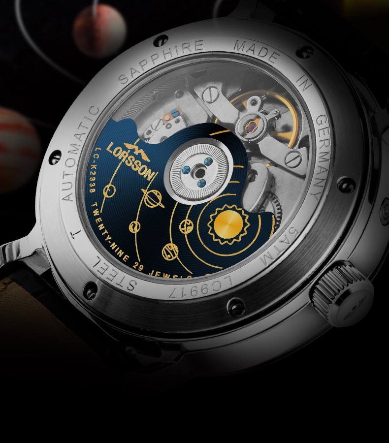 罗臣lorsson男士手表机械表 德国手表原装进口星辰系列月相日历夜光