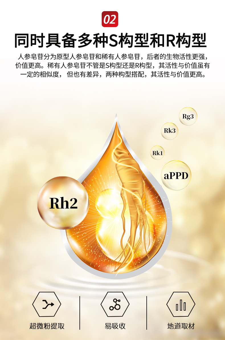 vinsic人参皂苷胶囊rg3含16种稀有rh2护命素美国进口放化疗术后营养品