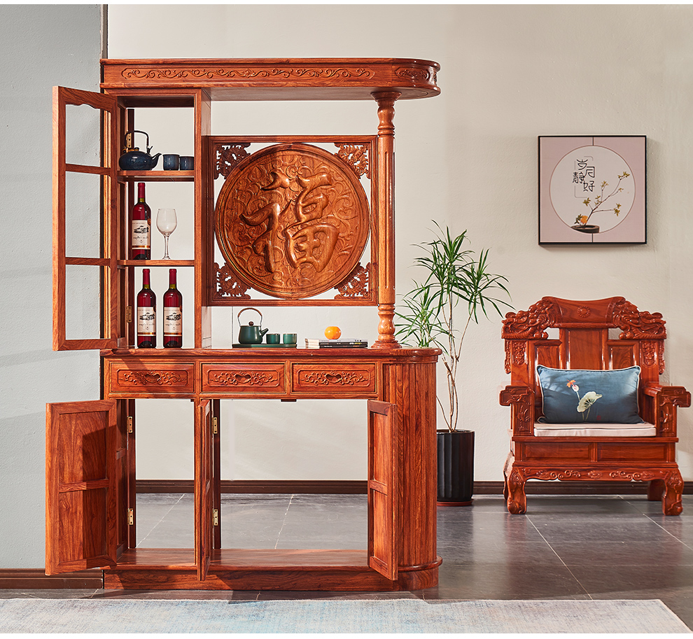 老总红木家具非洲花梨学名刺猬紫檀福字隔厅柜实木中式玄关柜间厅柜储