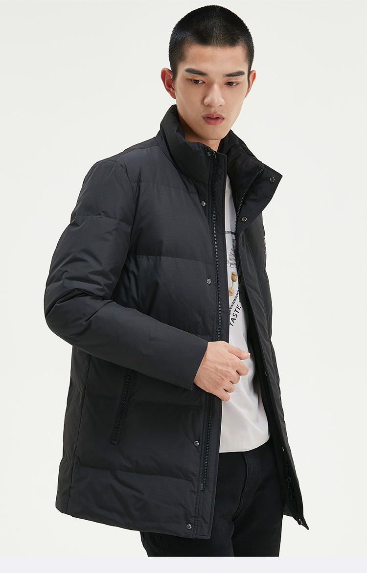 商场同款爱登堡秋冬新款男士羽绒服男休闲百搭保暖立领羽绒外套男黑色