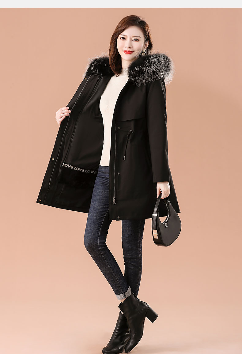 皮尔卡丹轻奢品牌女装派克服女2021冬款小个子海宁可拆卸獭兔毛内胆