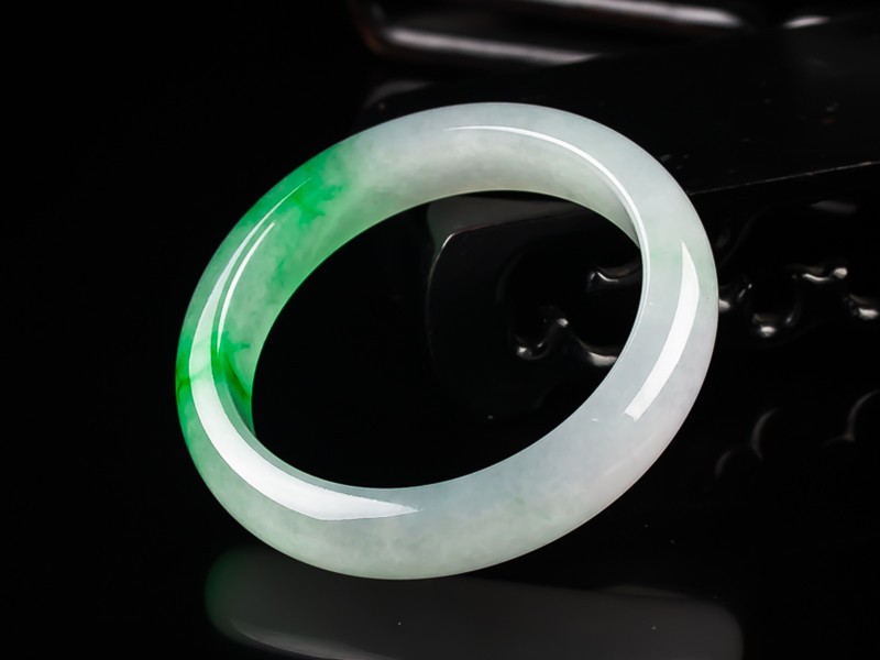 有依有靠缅甸老坑冰种镯子翡翠手镯正阳绿飘花春彩玉镯子女款玉手镯送