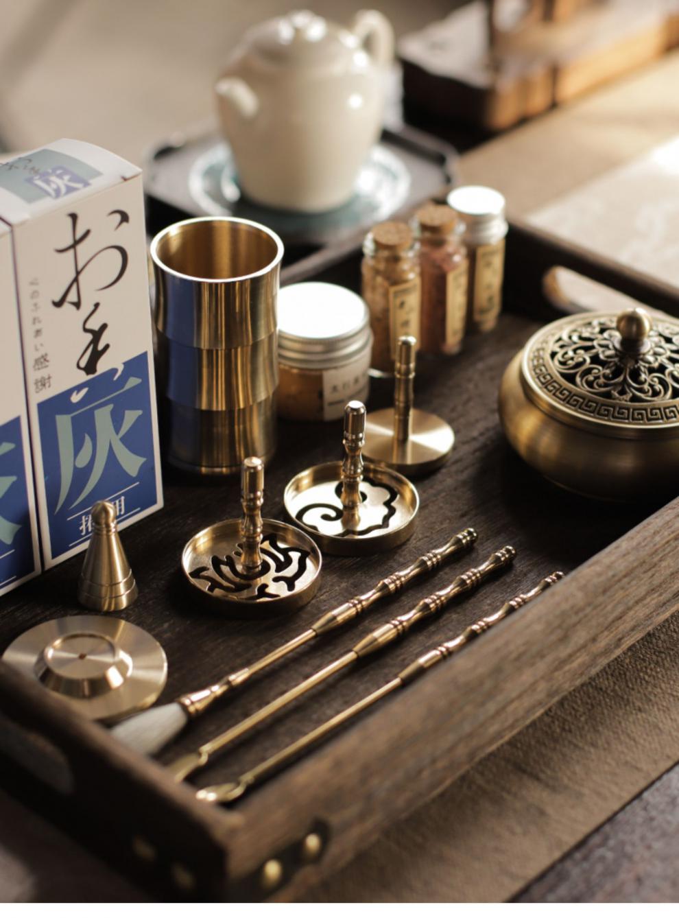 【京品优选】香道工具套装 纯铜香道套装用品香灰压香熏炉家用香粉打