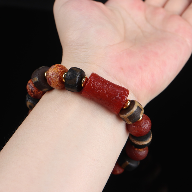 藏传风化老玛瑙九眼天珠手串包浆老货古珠文玩饰品男女款手链手串 1