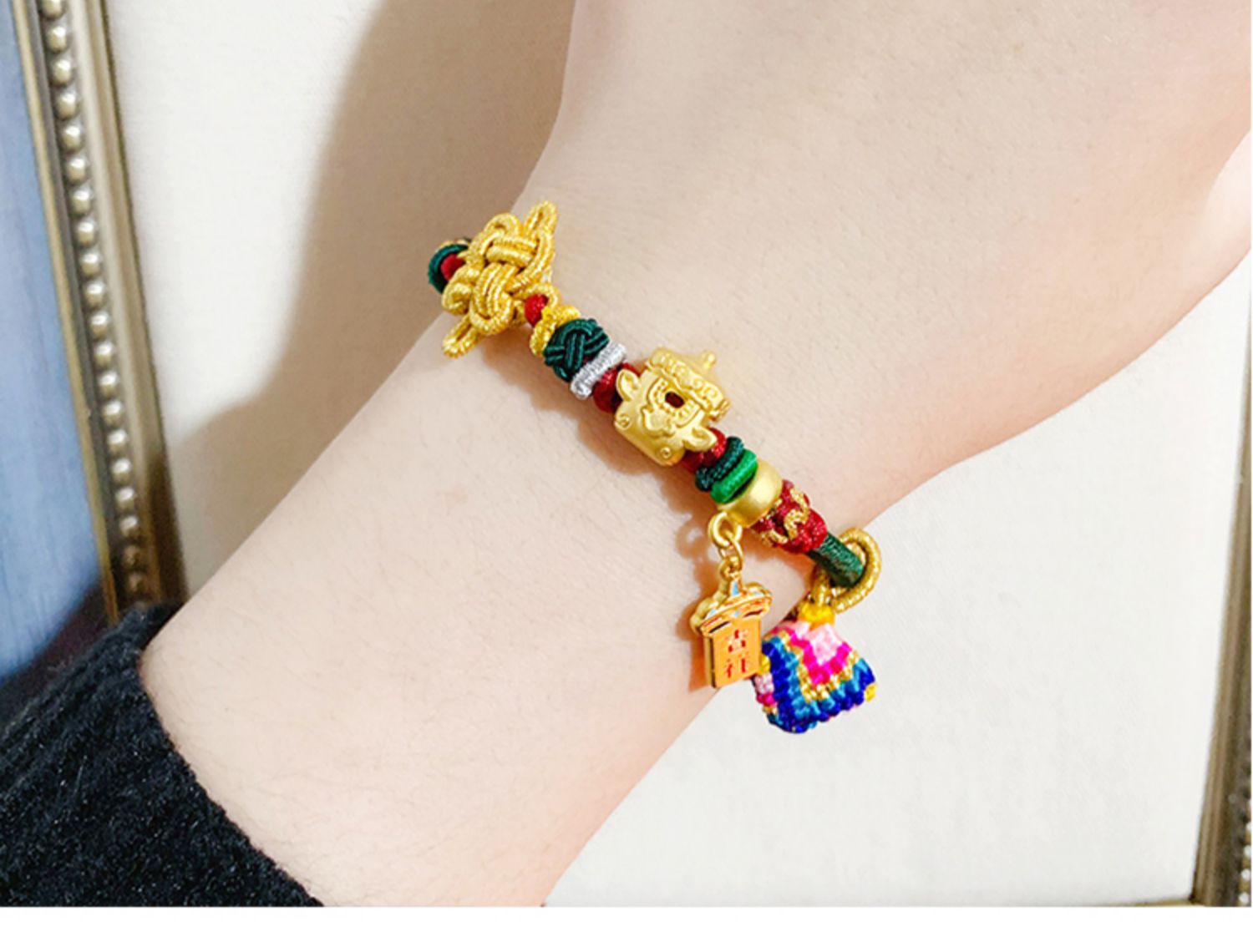 黄金花轿转运珠硬金999足金故宫百宝阁轿子花轿格格遛狗吊坠手链单个