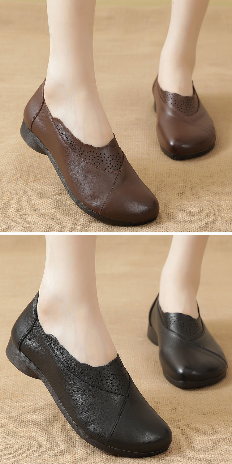 红蜻蜓女单鞋商场同款妈妈鞋春秋款皮鞋真皮软底女鞋春秋奶奶鞋平底女