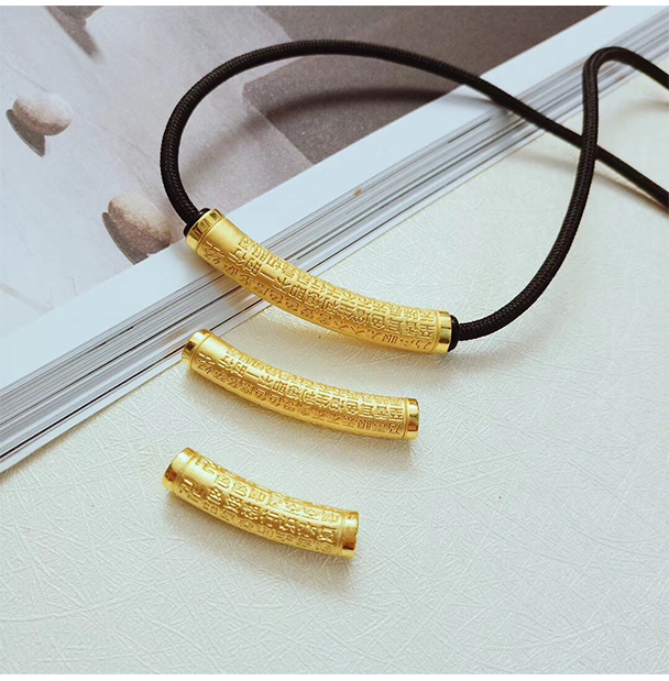七夕情人节礼物 玉相伴 3d硬金心经管皮绳项链绳情侣手绳一对黄金弯管
