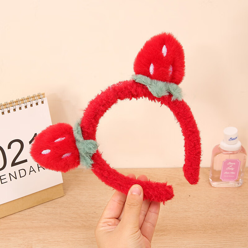 网红可爱少女水果立体草莓头箍女生化妆洗脸运动毛绒发箍 大红草莓