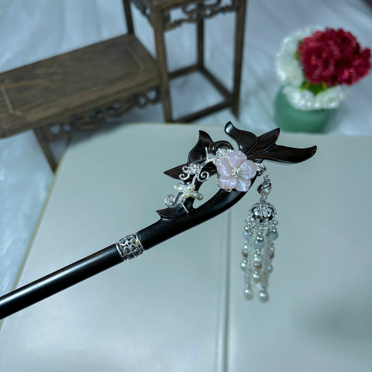 设计藏剑簪紫光檀发簪头饰可拆信流苏 芙蕖 剑簪【图片 价格 品牌