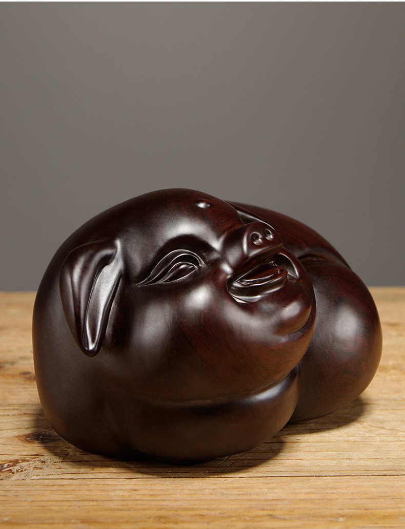 语韵黑檀木雕猪摆件实木质十二生肖猪红木家居客厅酒柜办公室摆设装饰