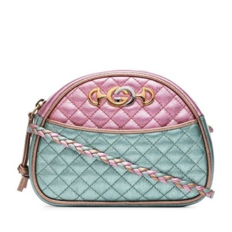 gucci古驰女包走秀款女士红蓝拼色双g徽标装饰层压皮革单肩包斜挎包