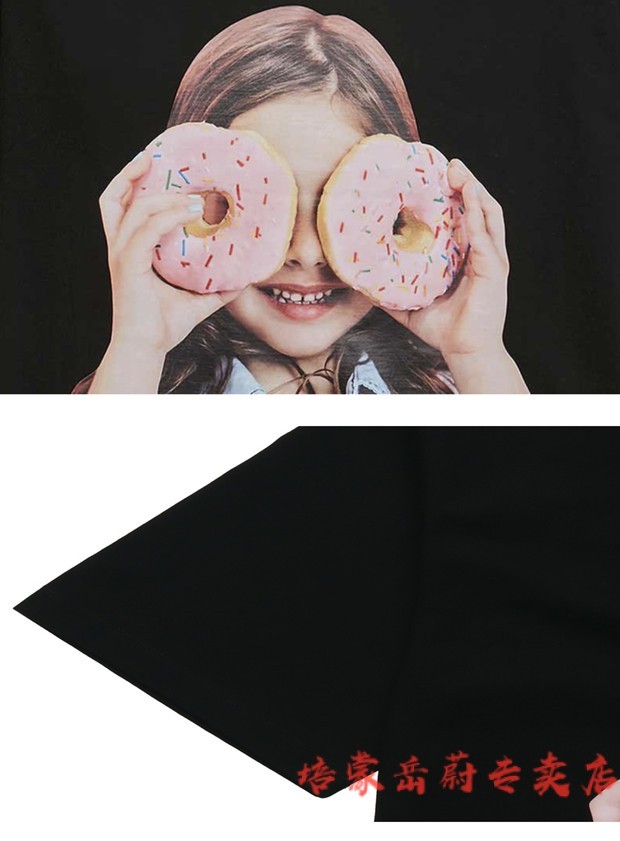 联名adlv韩国潮牌acmedelavieadlv短袖t恤男女情侣甜单个甜甜圈黑色1