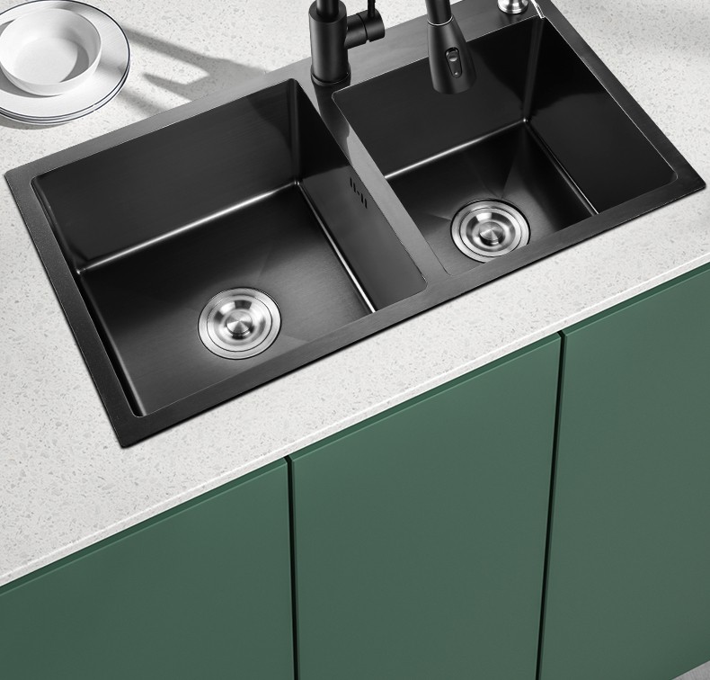 长虹changhong厨房水槽双槽纳米黑金刚洗菜盆水池洗碗池304不锈钢淘菜