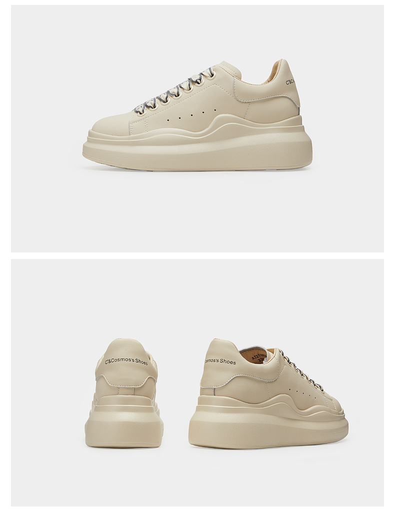 千百度女鞋2022春季新款时尚小白鞋简约休闲板鞋厚底面包鞋运动鞋白色