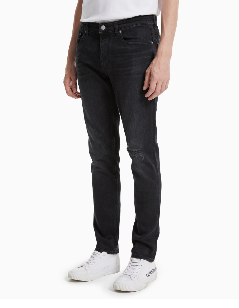 ckjeans2021秋冬男士时尚复古低腰磨白破洞紧身牛仔裤j3179431by黑色