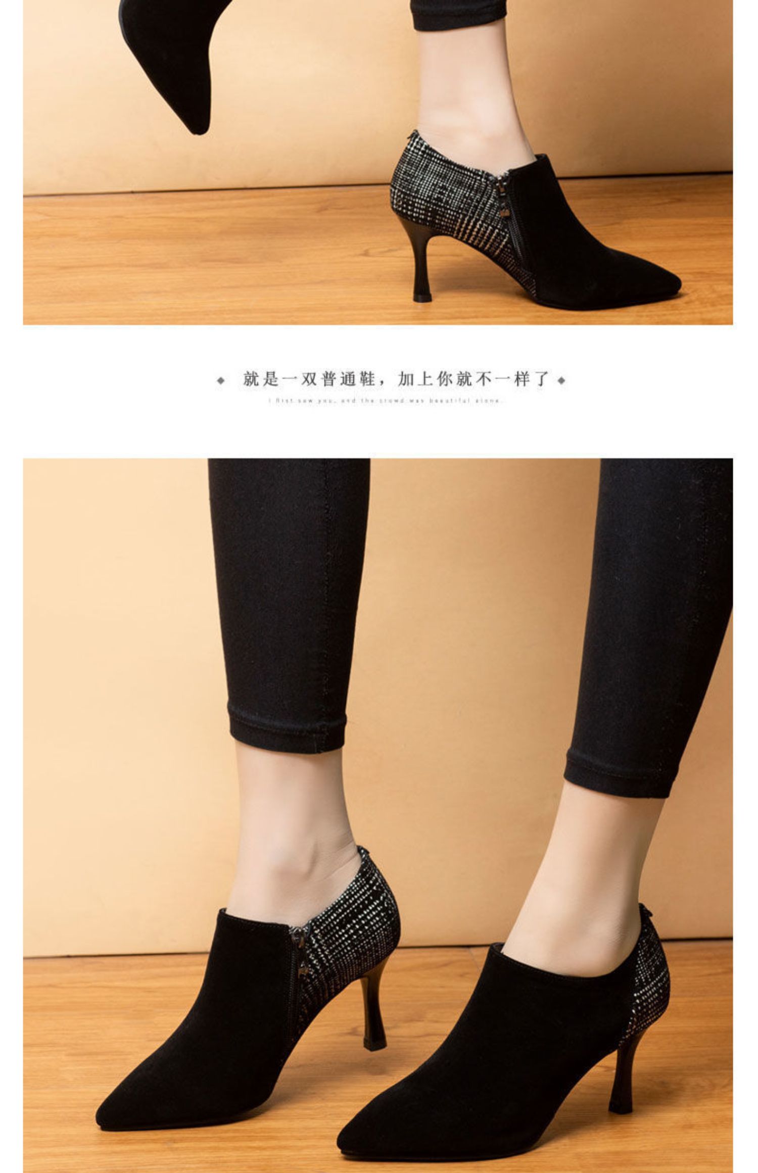 款2021年新款春秋磨砂深口高跟鞋女尖头气质细跟单鞋春款女鞋真皮鞋