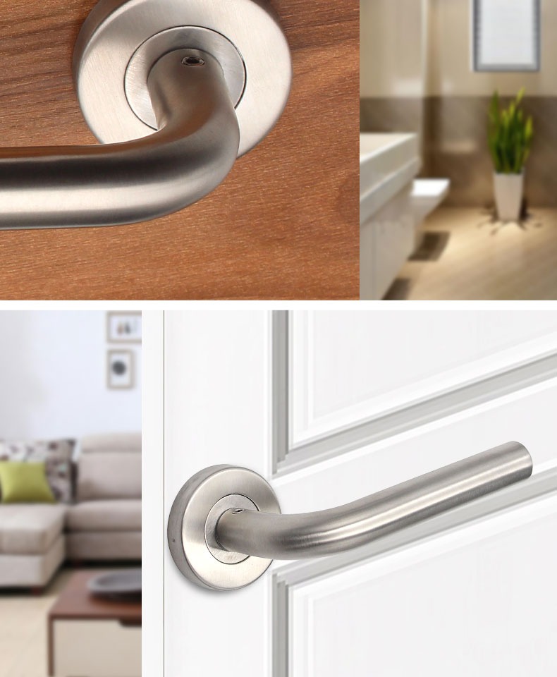 隐形门拉手房门木门把手明装单面卧室不带锁不锈钢门把手手柄d款单弯