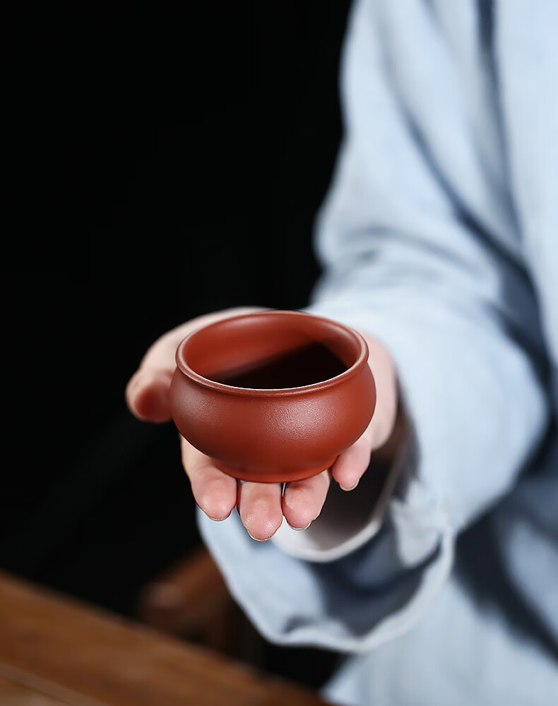 紫砂杯原矿紫砂宽口小容量翻口杯主人杯品茗杯黄金段款