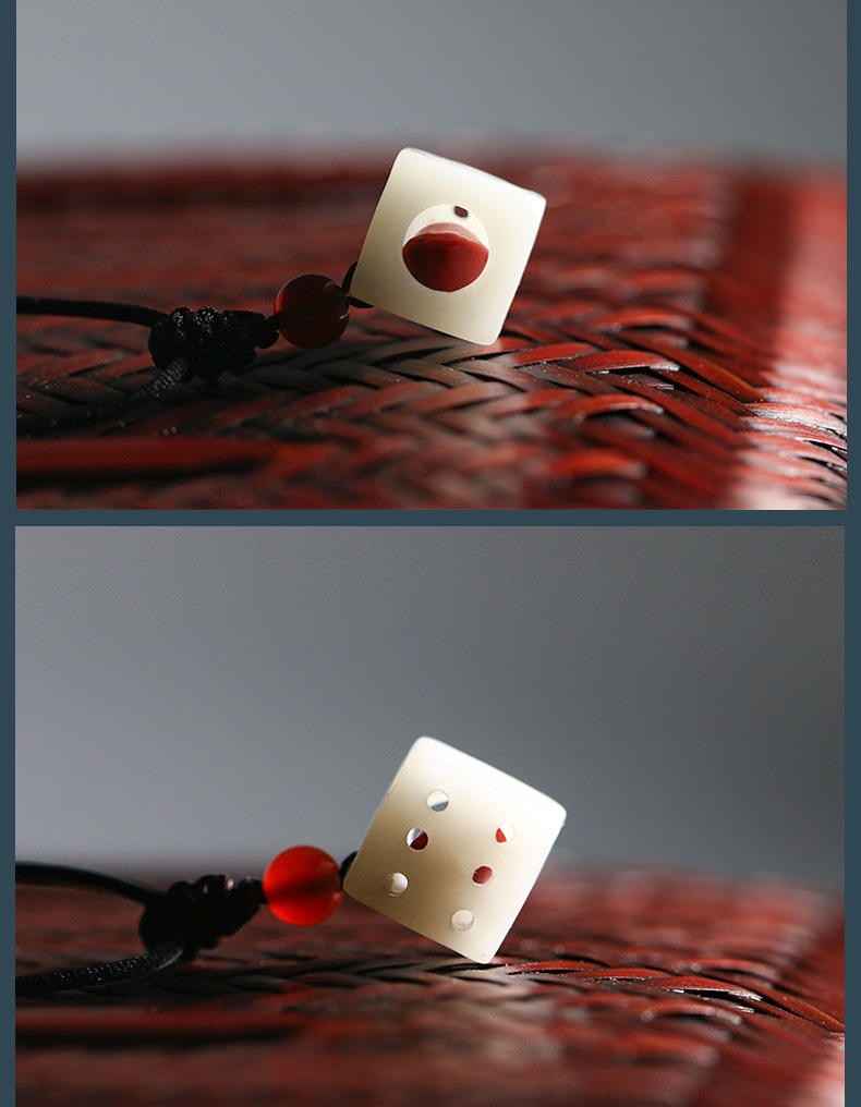 淑塔可可 玲珑骰子安红豆项链白玉菩提根古风情侣吊坠手机链车钥匙扣