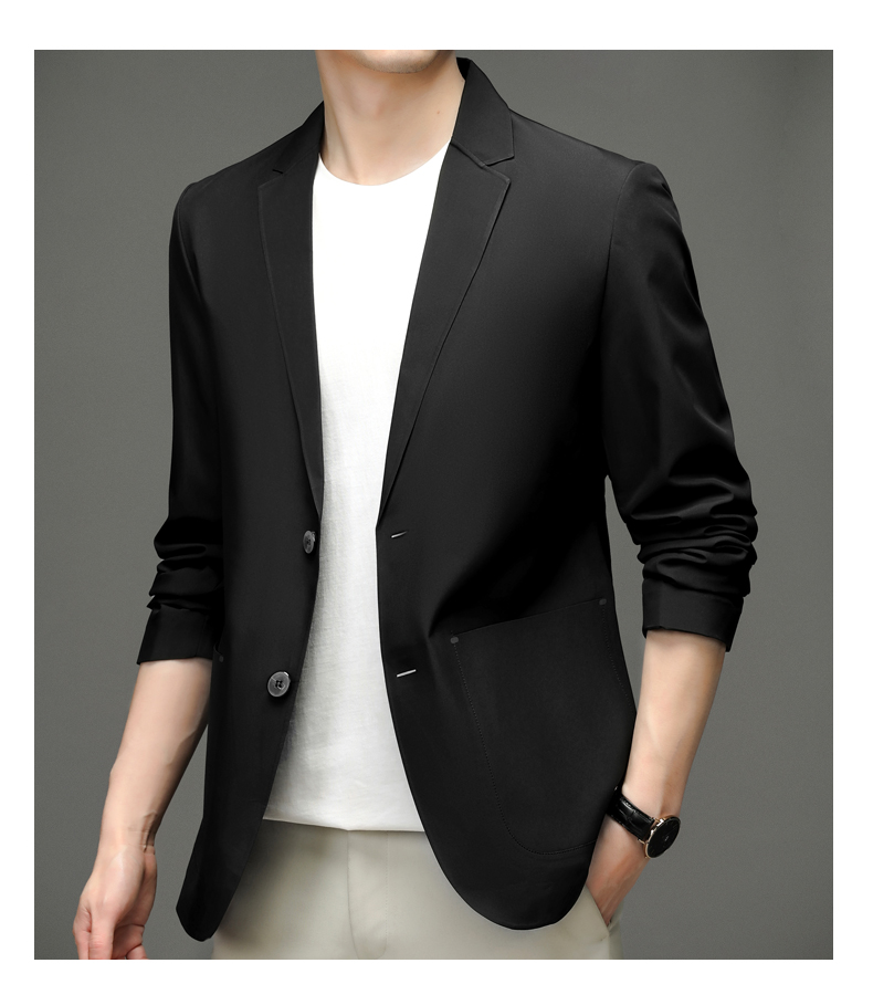 恒源祥休闲西服男2022春秋款商务正装便西小西装外套男士修身上衣黑色