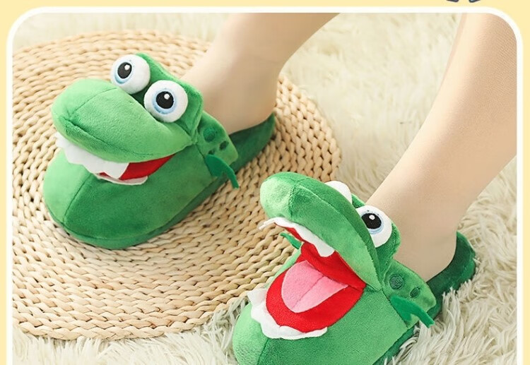 会张嘴的鳄鱼拖鞋会张嘴的小鳄鱼拖鞋儿童毛绒秋冬家居搞怪可爱棉拖鞋