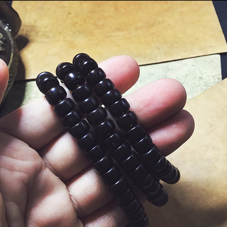 微韵椰壳108手串隔片菩提佛珠泥鳅背椰蒂天然老珠项链黑金精挑108颗9