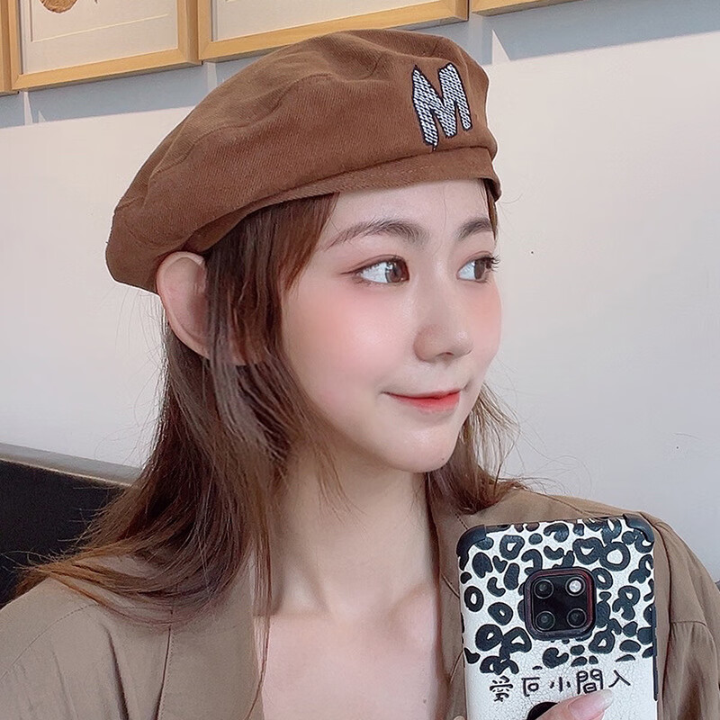 妙忆诗新款贝雷帽女秋季百搭ins平顶帽子网红韩版刺绣英伦复古画家帽