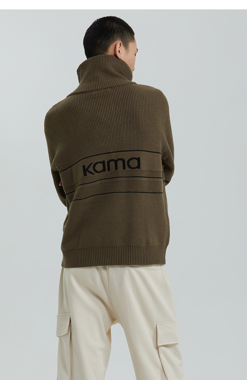 kama卡玛冬季新款高领排扣帅气字母毛衣针织衫男2420404绿色m