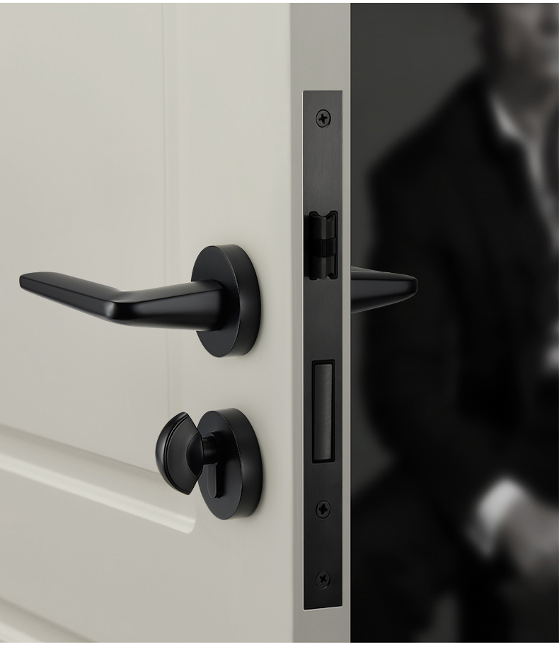 雷鸟北欧风门锁室内卧室静音磁吸简约现代房门锁实木灰黑色分体门锁