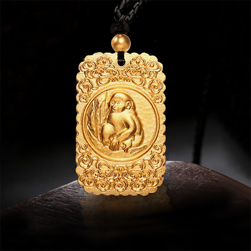 龙传世珠宝 古法祥瑞猴牌传承系列足金999黄金吊坠男款项坠十二生肖猴