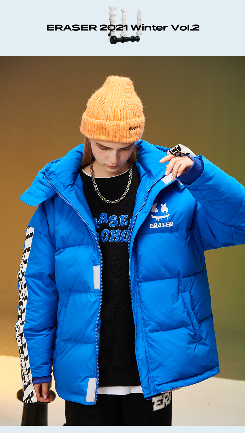 er笑脸复古串标男士羽绒服2021年冬季新款加厚白鸭绒国潮牌外套情侣装