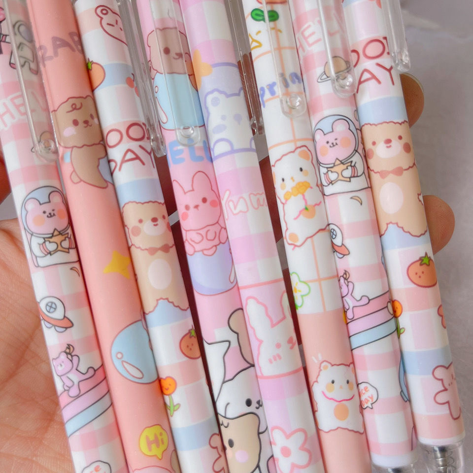 格畅ins网红乐乐熊不二家麻肉高颜值可爱黑色05按动中性笔批 6只装