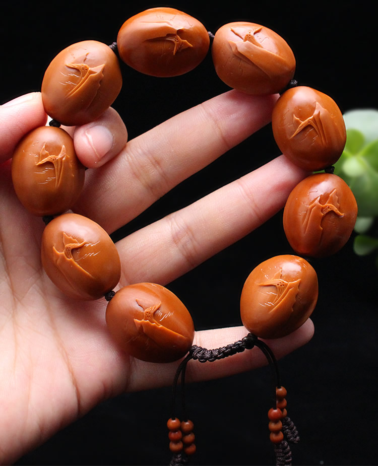 艾美福 双面山水风景园林橄榄核手串苏工浮雕纯手工雕刻文玩橄榄胡