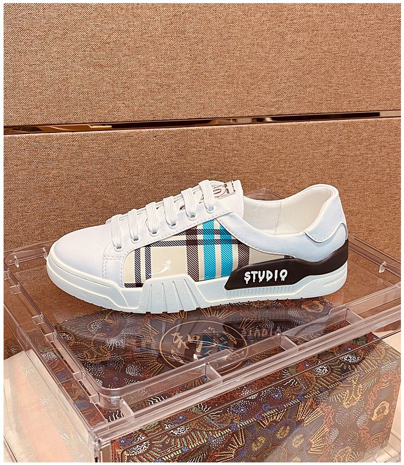 芭宝利tb家格纹格子条纹战马男鞋格子休闲鞋潮牌男士板鞋拼色鞋子酷奇