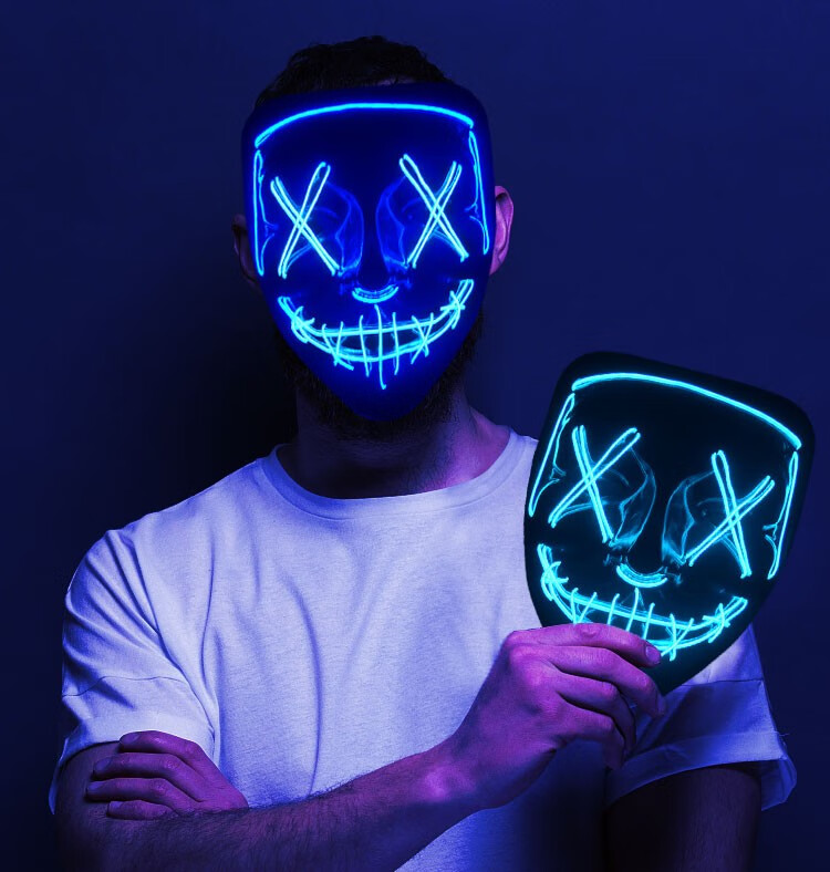 led发光面具朋克面具dj鬼步舞演出直播道具荧光面具抖音夜光闪光面具