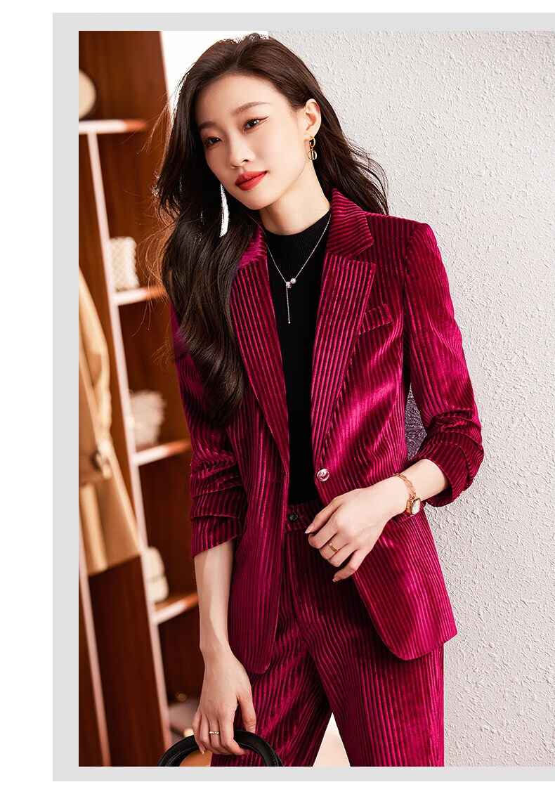 金丝绒西服套装女高端金丝绒西装外套女两件套春秋时尚气质欧货感职业