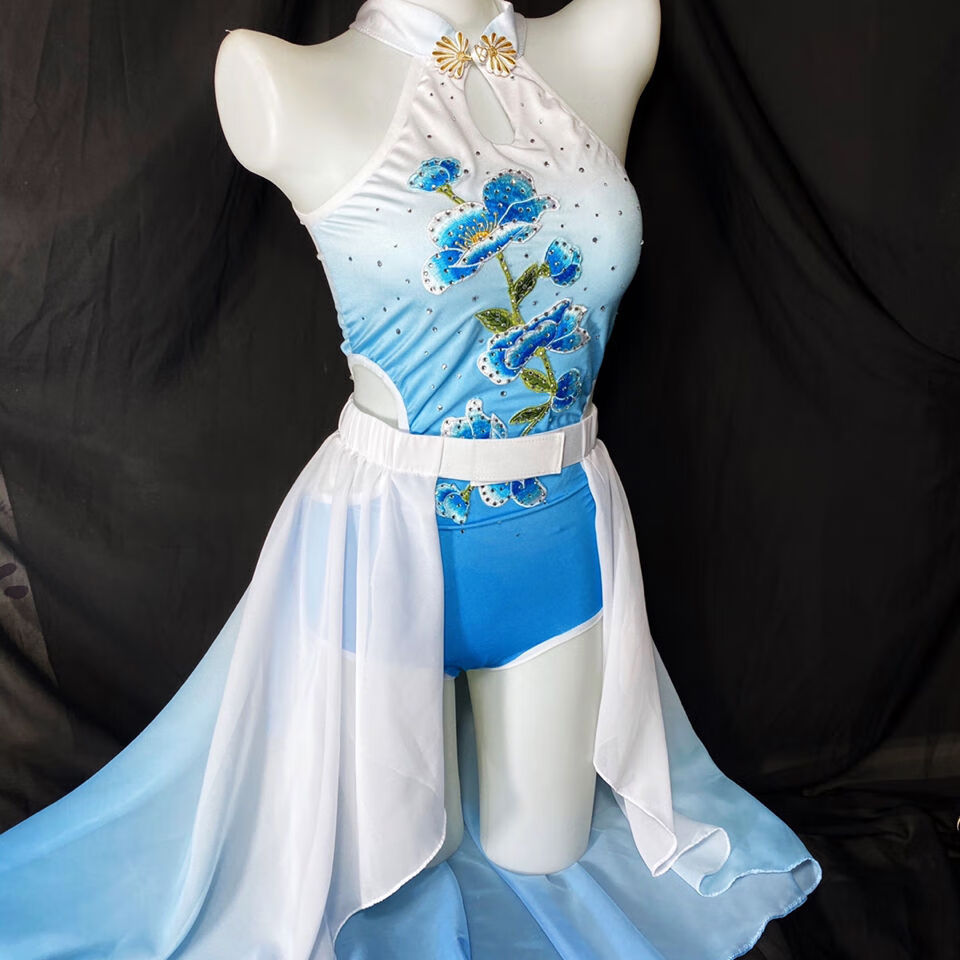 钢管舞演出服渐变色烫花唯美气质考试比赛舞蹈服装可做连体分体款