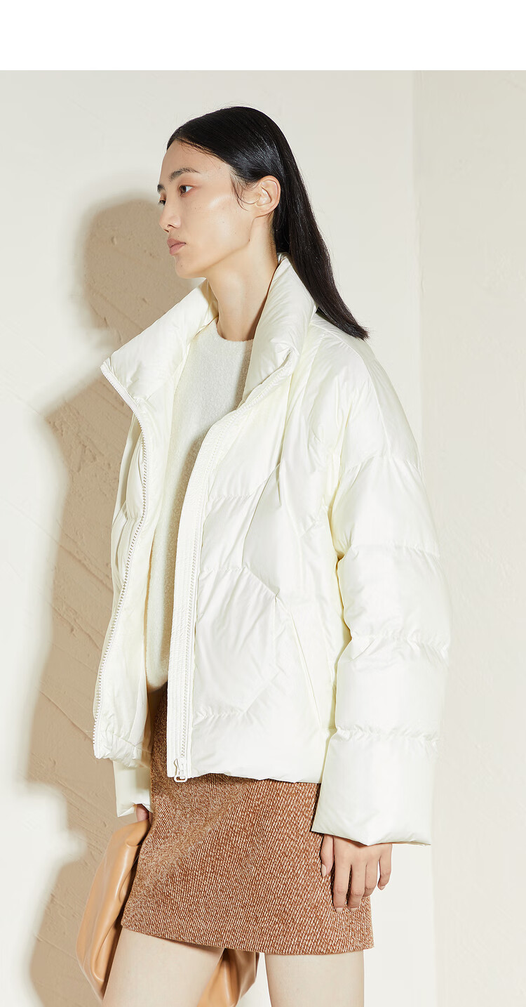 mm麦檬2021冬新款白鹅绒面包服立领短款白色羽绒服女5ca180552本白色