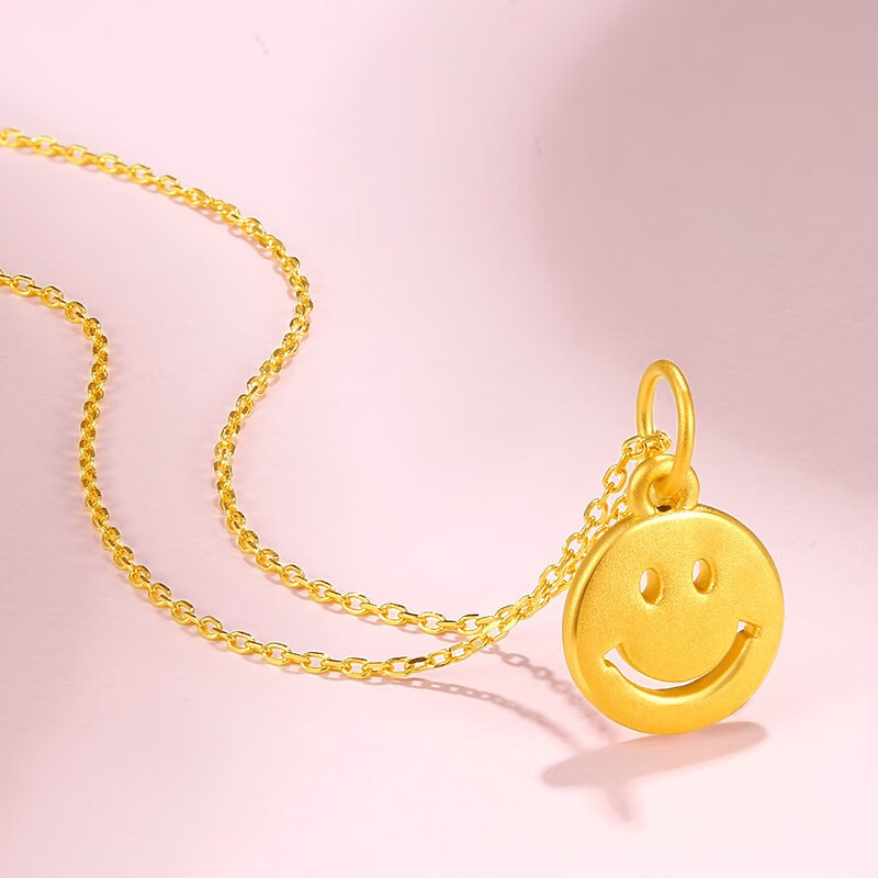 海上罗孚笑脸黄金吊坠锁骨链999足金微笑项链3d硬金小圆牌生日礼物送