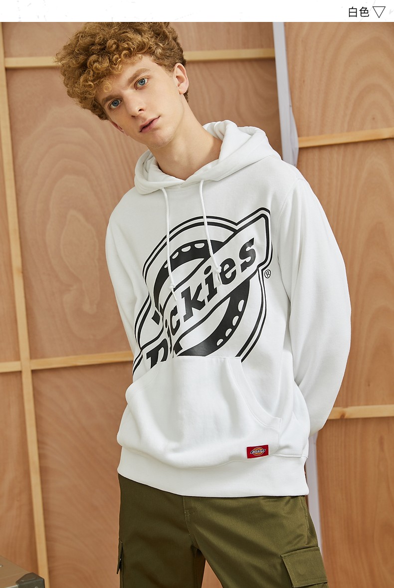 dickies卫衣 斜logo印花连帽卫衣 男式毛圈布长袖上衣 卫衣男dk007030