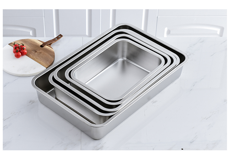 不锈钢盆长方形快餐盛菜盆油炸盆大号平底蒸饭深盘带盖商用食物盆3627