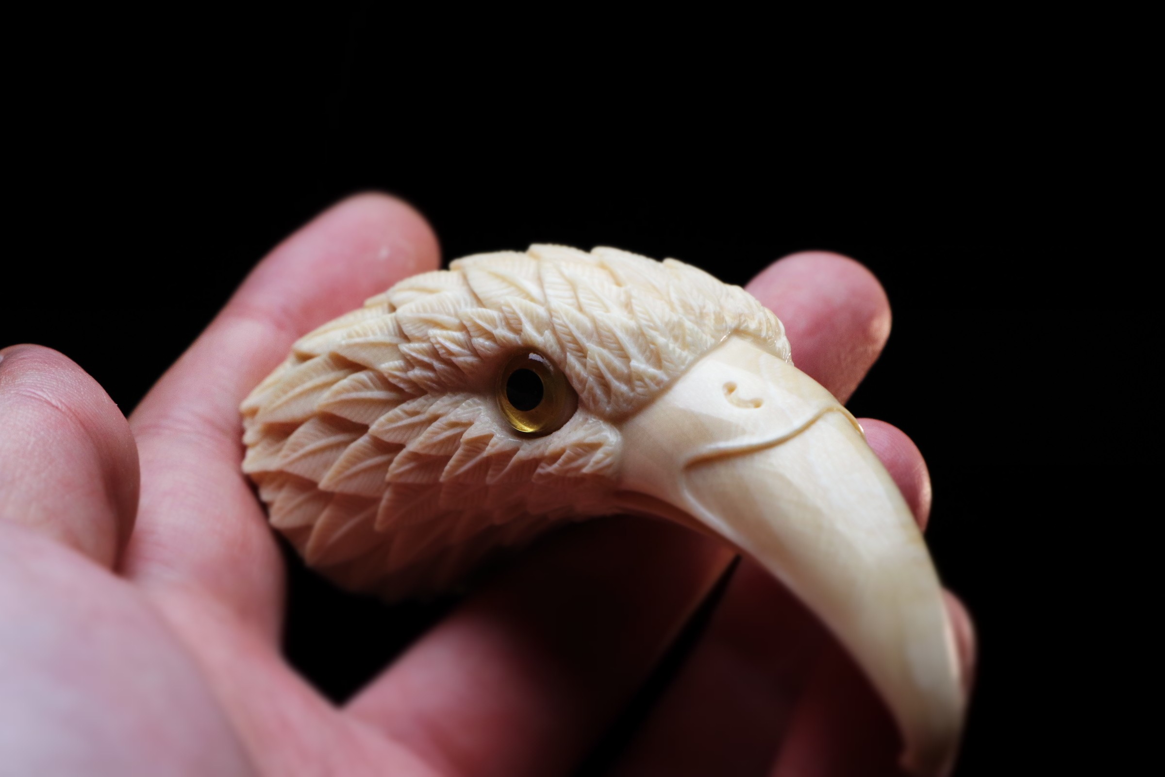 跨年特价微韵猛犸象牙猛犸牙雕鹰首手把件吊坠挂件牙尖摆件纯手工雕刻